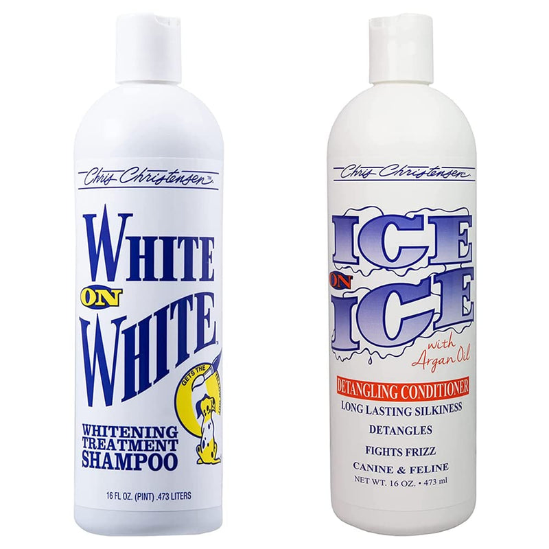 Chris Christensen Groomer's Bundle - White on White Treatment Dog Shampoo, Brightens Whites, Safely Removes Yellow - Ice on Ice Detangling Dog Conditioner, Demat and Detangle, Long Lasting Silkiness - PawsPlanet Australia
