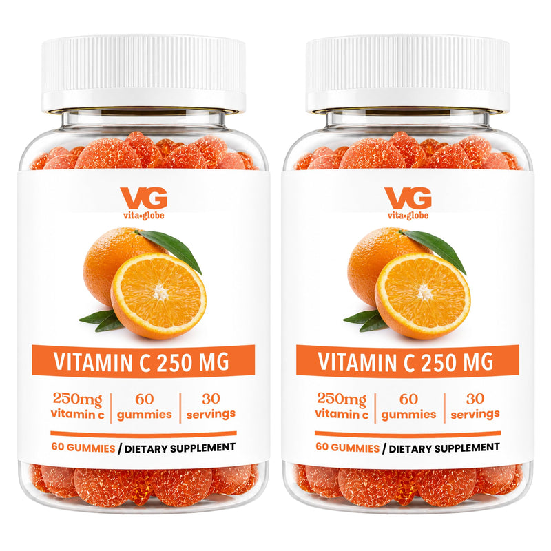 VITA GLOBE Vitamin C 250mg Gummies with Collagen, Immune Support, Non-GMO | Chewable Vitamin C Supplement for Adults, Vegan Daily Immune Booster, 60 Gummies 60 Count (Pack of 2)