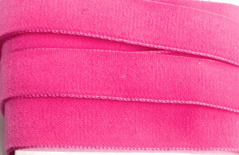 Vintage -5/8'' Rayon Velvet Ribbon - Fuchsia Pink #1344 Velvet ,5 Yards-Made in France - 5/8'' Fuchsia Pink #1344 Velvet 5 Yards- - BeesActive Australia