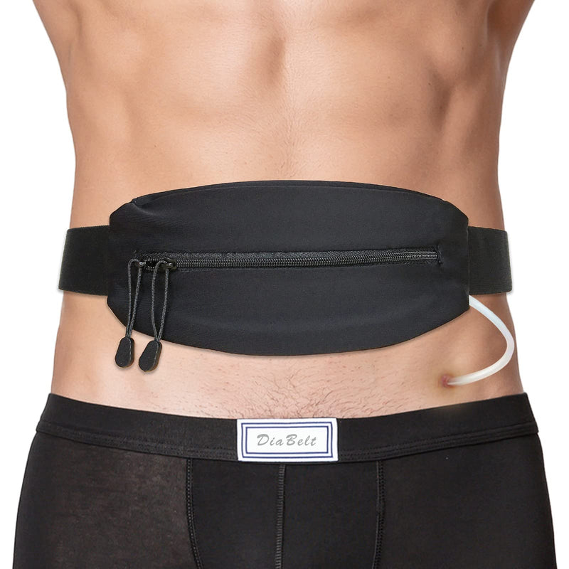 Peritoneal Dialysis Belt PD Catheter Holder Large Pocket G-Tube Abdominal Peg Feeding Tube Belts Kidney Protector Supplies for Adults Women Men Black