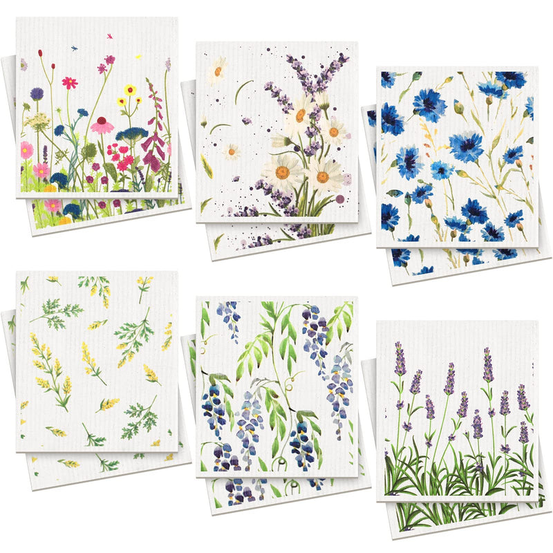 Remagr Swedish Kitchen Dish Towels Wildflowers Kitchen Cloths Reusable Sponge Cleaning Cloths Absorbent Dish Cloth Quick Drying Washable Cleaning Wipes No Odor Hand Towel (12) 12 - BeesActive Australia