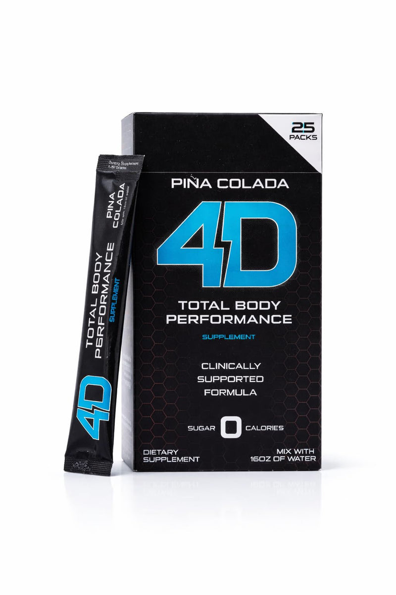 4D Pina Colada 25 Unit Box - Electrolytes, Aminos, Vitamins & Energy Powder Packets - Zero Calories & Sugars - Gluten Free, Non-GMO, Keto & Vegan Friendly 1 Box (25 Count)