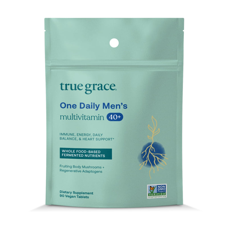 True Grace Men's 40+ One Daily Multivitamin Fermented Minerals, Organic Adaptogens & Mushrooms Whole Body Balance Immune, Endurance, Bone & Heart Support Supplement - Non-GMO - 90 Vegan Tablets 90 Day Supply