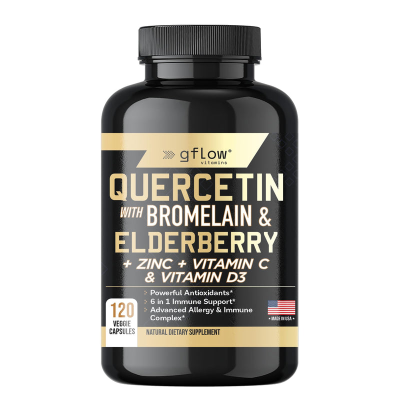 gflow vitamins Quercetin with Bromelain Zinc Vitamin C Vitamin D Elderberry - 120 Veggie Capsules, Non-GMO, Gluten-Free | Immune Support Supplement | Made in USA | 2 Months Supply 120 Count (Pack of 1)