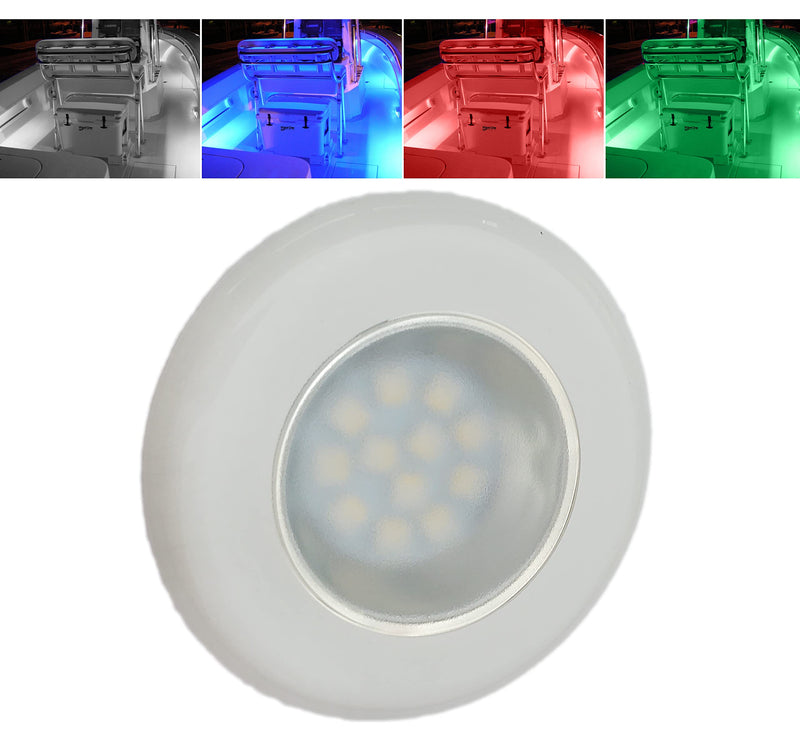 Wave One Marine Flush Mount 3" RGBW Internal Driver LED Courtesy Boat Light | RV Accent | Interior Exterior Deck Transom Cockpit T Top | Waterproof IP67 (White Bezel) White Bezel - BeesActive Australia