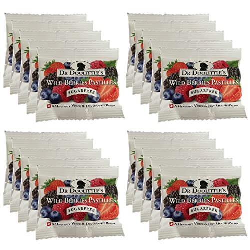 Dr. Doolittle’s Sugar Free Soft Fruit Pastilles for Voice and Throat, Wild Berries Flavor, Travel Size Bag,0.33 ounces approximately 4 Count Package, 20 Pack 4 Count (Pack of 20)
