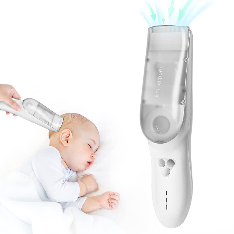 FERRISA Cordless Baby Hair Clippers, Vacuum Hair Clipper for Baby Fine Hair, Baby Hair Clipper Quiet Hair Clipper for Baby, Hair Clipper Auto Suck Snipped Hair, IPX7 Waterproof Rechargeable White - BeesActive Australia