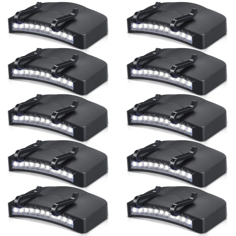 Hortsun 10 Pcs Light Clip 11 LED Cap Lights Clip on Hat Headlamp Battery Cap Brim Lamp Black Waterproof Ultra Bright Flashlight for Hunting Camping Fishing Hiking