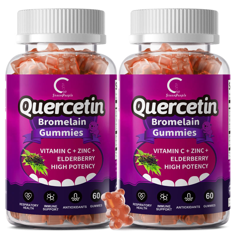 Quercetin with Bromelain Gummies, Support Immune, Vegan, Non-GMO, 2 Pack | Quercetin & Bromelain, Vitamin C, Zinc & Elderberry, Respiratory Health & Antioxidant Supplement, Vegan, 120 Gummies