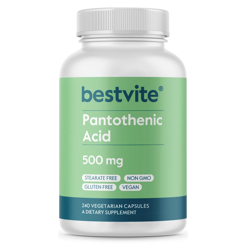 BESTVITE Pantothenic Acid 500mg (Vitamin B5) (240 Veg Caps) - No Stearates | Vegan - Non GMO - Gluten Free - Supports Cellular Energy* 240 Count (Pack of 1)