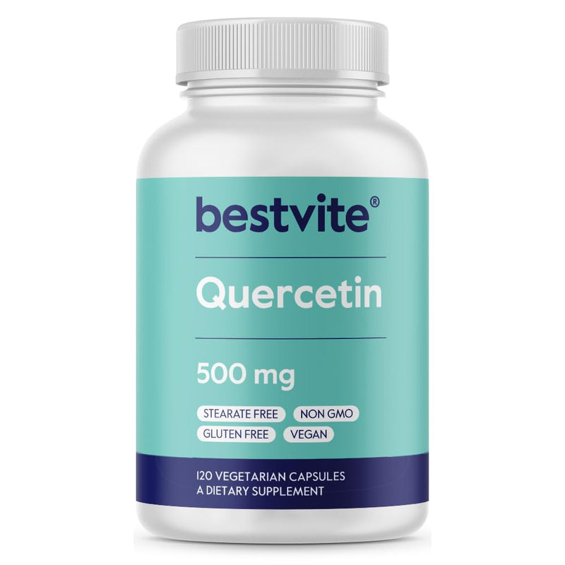 BESTVITE Quercetin 500mg (120 Veg Caps) - No Stearates - Vegan | No Silicon Dioxide - Non GMO - Gluten Free - Immune Support* - Respiratory & Antioxidant Support* 120 Count (Pack of 1)