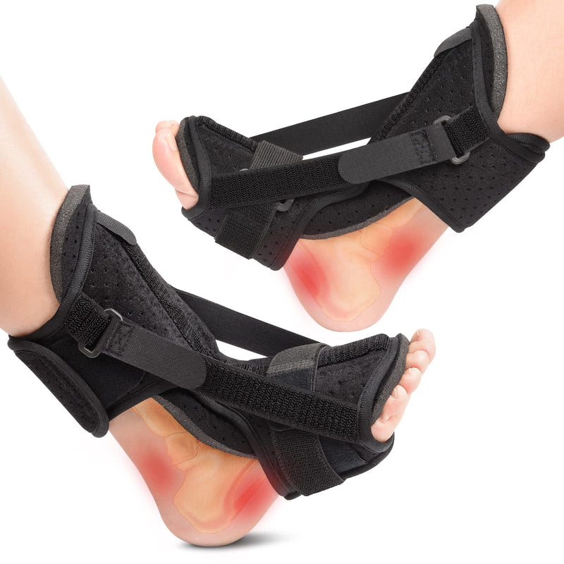 Plantar Fasciitis Brace Night Splint with Soft Memory Foam Pad: 2 Packs 2022 Upgraded | For Achilles Tendonitis Relief Foot Drop Heel Arch, Ankle Pain Support for Women Men Black - BeesActive Australia