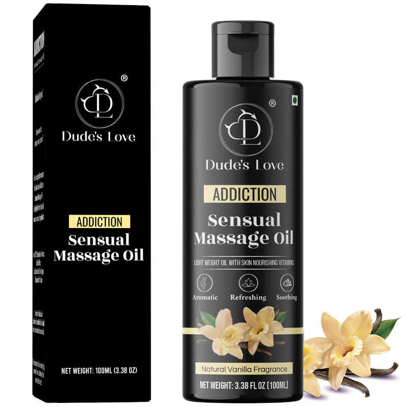 Organic - Sensual Delights -Vanilla Massage Oil - No Stain & Non-Sticky | with Fractionated Coconut Oil, Natural Vanilla & Jasmine | Nourish & Moisturise Skin for Date Night ADDICTION - VANILLA 3.38 Fl Oz (Pack of 1) - BeesActive Australia