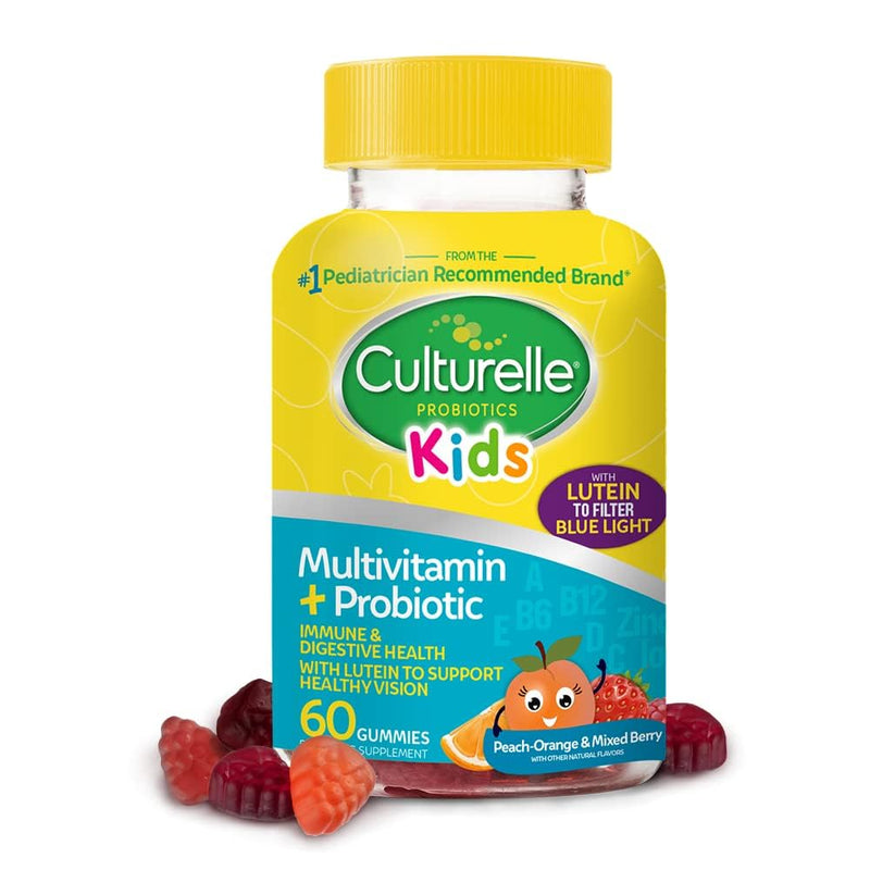 Culturelle Kids Multivitamin + Probiotic Gummies, Ages 2+, 90 Count | From the #1 Pediatrician-Recommended Brand± Digestive Health, Immune & Vision Support*, 11 Vitamins & Minerals + Lutein 60 Count (Pack of 1)