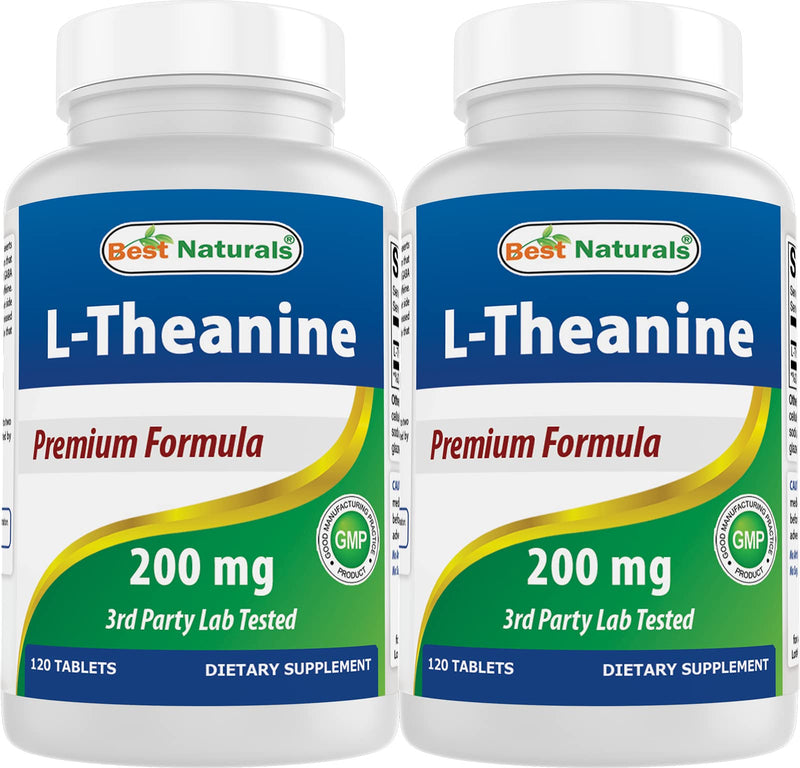 Best Naturals L-Theanine 200mg per Tablet (400mg per 2 Tablets) - Promotes Relaxation Without Drowsiness - 120 Vegetarian Tablets - (120 Count (Pack of 2)) 240 Count (Pack of 1)