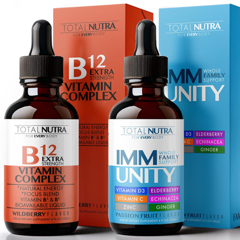 Extra Strength B Vitamin Drops and 6-in-1 Liquid Multivitamin Supplement | Instant Energy, Focus & Metabolism Support | Immune Defense Support for Kids and Adults