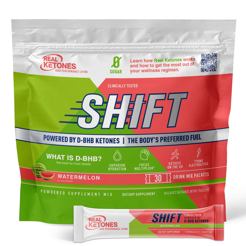 Real Ketones Shift Watermelon Exogenous Keto D BHB Powder + Keto Electrolytes, 30 Drink Mix Packets for Rapid Ketosis - BeesActive Australia