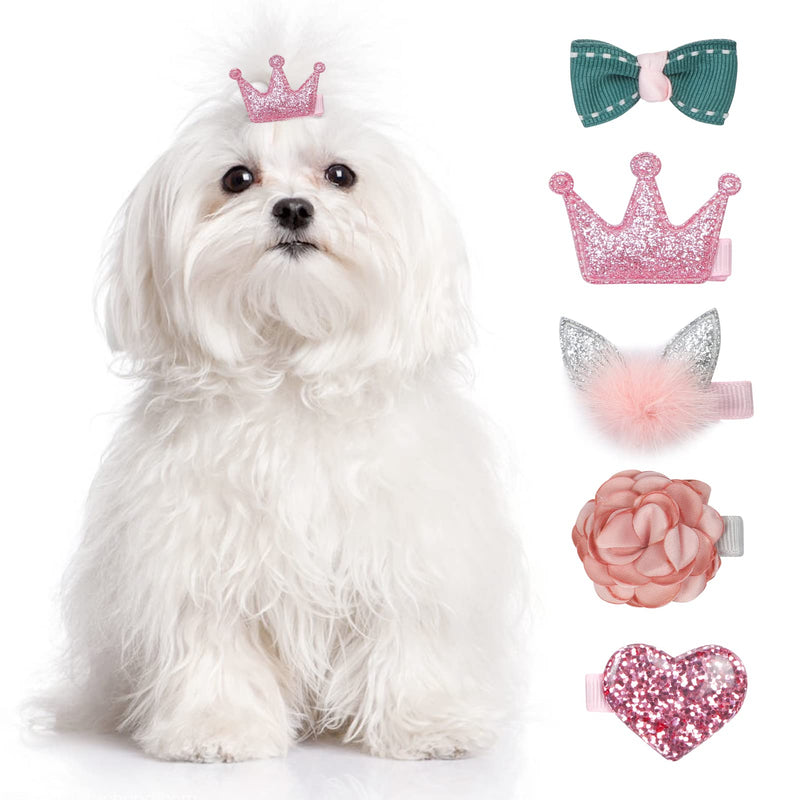 WWW Small Dog Hair Clips 5 Pcs Cat Dog Hair Bows Girls Puppies Hair Barrettes Cute Bow Flower Crown Hairpin Head Flower Hair Pins Cat Puppy Party Birthday Grooming Hair Accessories,Pink Pink - BeesActive Australia