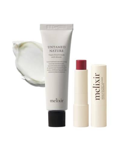 Melixir Lip & Hand Duo for Holiday, Christmas Gift for Women & Men, Stocking Stuffer, Hydrating Tinted Lip Balm for Chapped Lips, Travel-Size Vegan Hand Cream, Shea Butter, Korean Winter Essentials