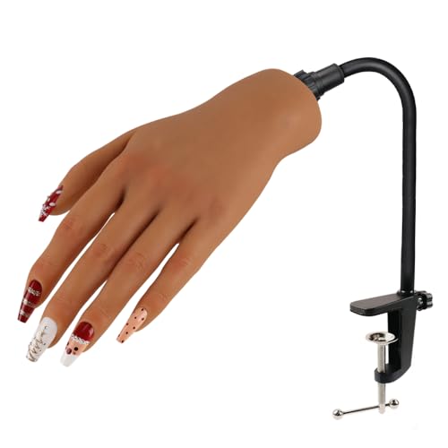 Nail Pratice Training Hand for Acrylic Nails with Stand Bracket,Soft Silicone Maniquin Hand, Flexible Bendable Nail Practice Fake Hand for Nails Art Practice Tool Left Hand 4#