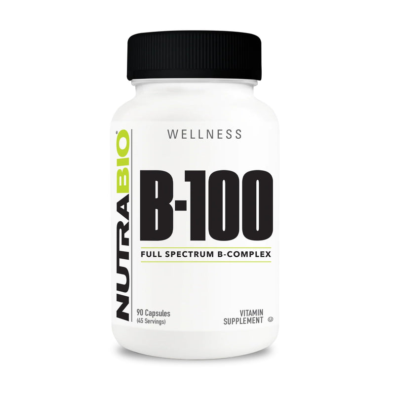 NutraBio B-100, B Vitamin Complex, Immune System Support, Healthy Hair, Skin, Nails, 90 Vegetable Capsules 90 Count (Pack of 1)