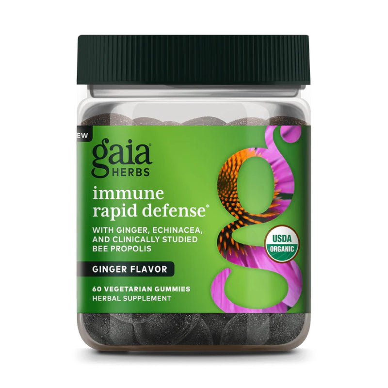 Gaia Herbs Organic Immune Rapid Defense Gummies - Supports Immunity - with Propolis, Ginger, and Echinacea - 60 Vegan Gummies (30-Day Supply) - BeesActive Australia