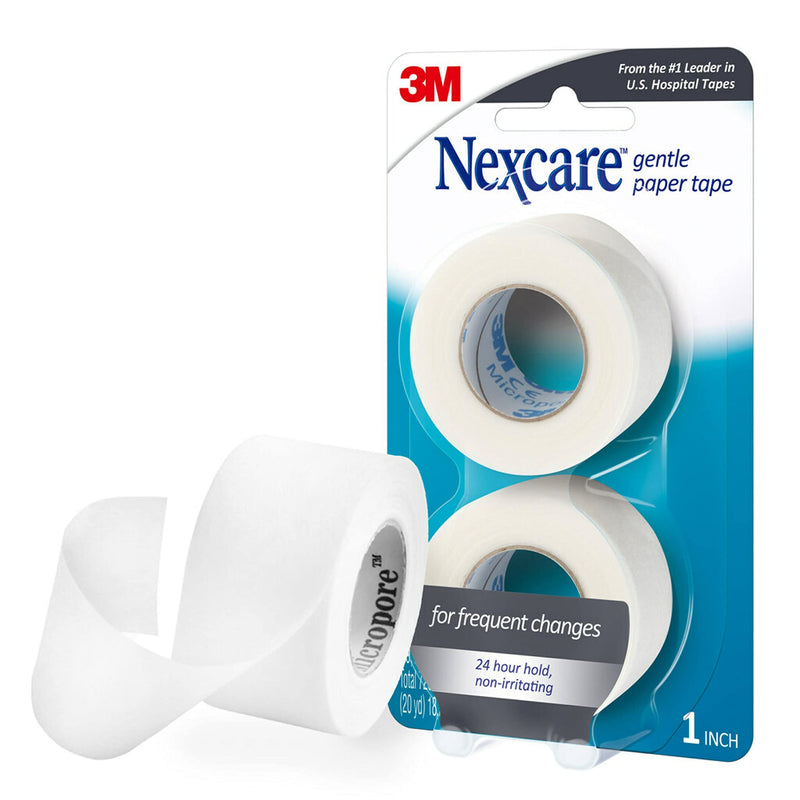 Nexcare Gentle Paper Tape, Medical Paper Tape, Secures Dressings and Lifts Away Gently - 1 In x 10 Yds, 2 Rolls of Tape 1 Inch (Pack of 2)