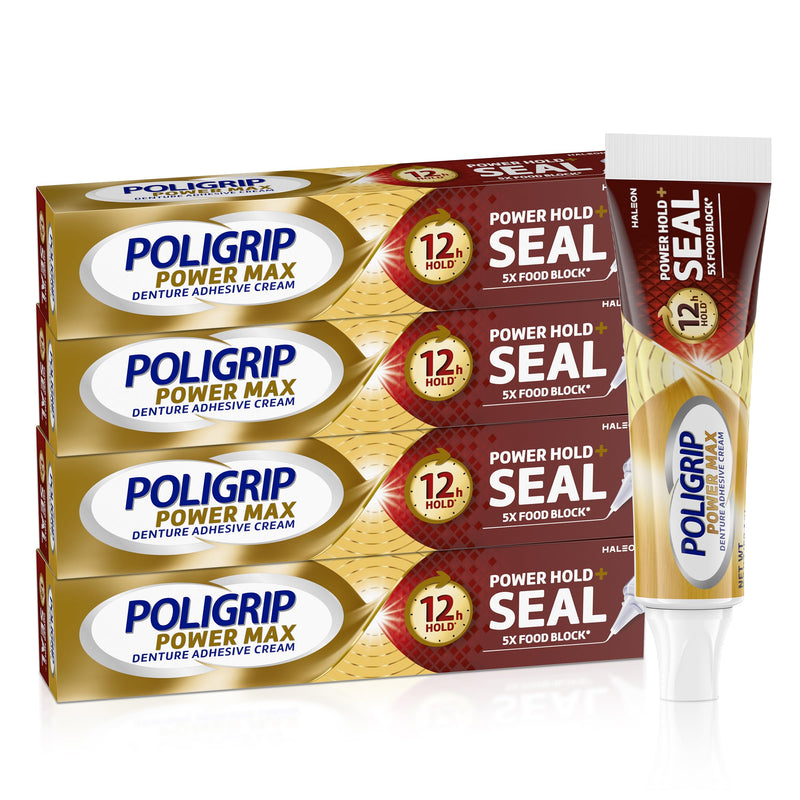 Poligrip Power Hold Plus Seal Denture Adhesive Cream, 2.2 oz (4 Pack)