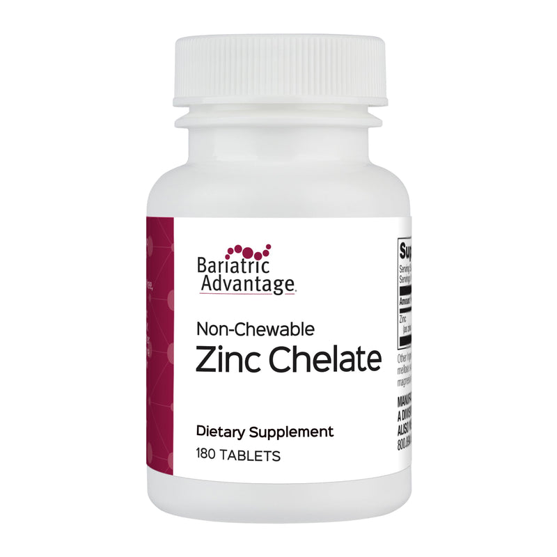 Bariatric Advantage Non Chewable Zinc Chelate, 180 Count | Highly Absorbable Zinc Chelate, 20 mg Zinc as Arginine and Glycine, Tablets for Bariatric Surgery Patients