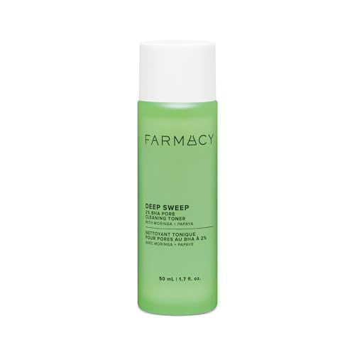 Farmacy 2% Salicylic Acid Toner for Face - Deep Sweep BHA Liquid Exfoliant + Pore Cleaner - Controls Oil, Gently Exfoliates + Refines Pores - Skin Care for Combo, Oily + Blemish-Prone Skin - (50ml). 1.7 Fl Oz (Pack of 1)