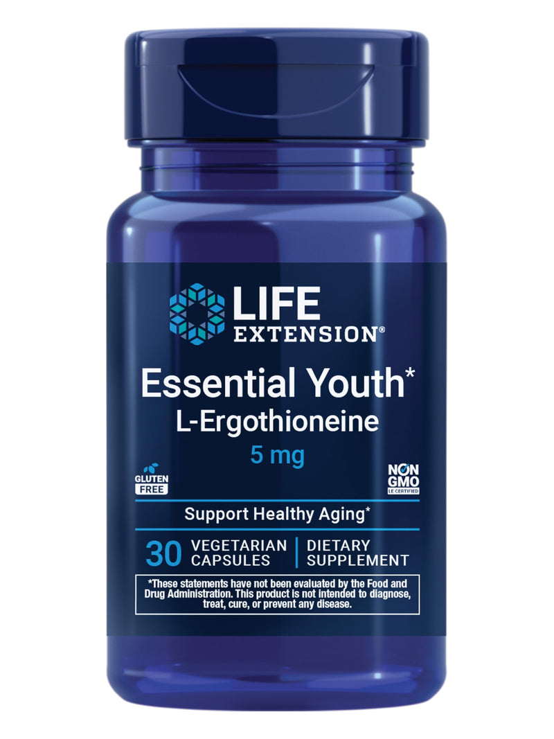Life Extension Essential Youth L-Ergothioneine – Promotes Longevity & Healthy Aging – Gluten-Free – Non-GMO – Vegetarian – 5 mg – 30 Vegetarian Capsules Nutritional Supplement