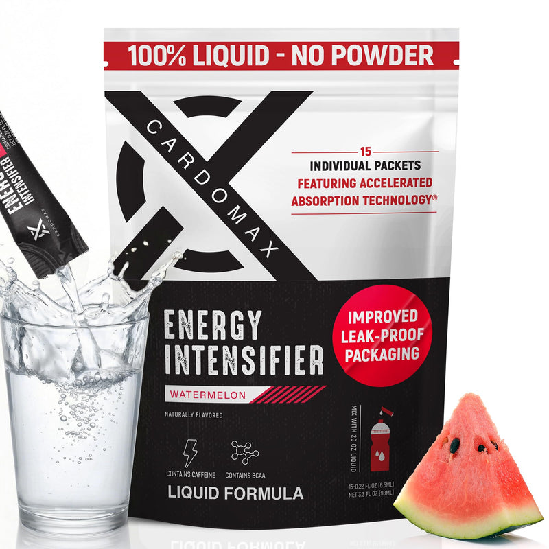CardoMax Caffeine Packets, Watermelon, 15 Liquid Stick Packs | Energy Drink Packets with 200 MG Liquid Caffeine, BCAA, Vitamin B12 & B6, Sugar-Free, Zero Calorie, Vegan & Keto