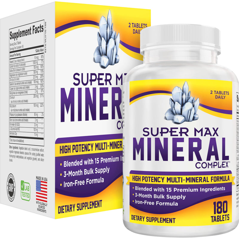 3-Month Multimineral Supplement Support Iron-Free Formula | Daily Multiminerals | Multi-Mineral Supplements | Minerals Complex | 90-Day Bulk Supply | 180 Tablets Unflavored 180 Count (Pack of 1)