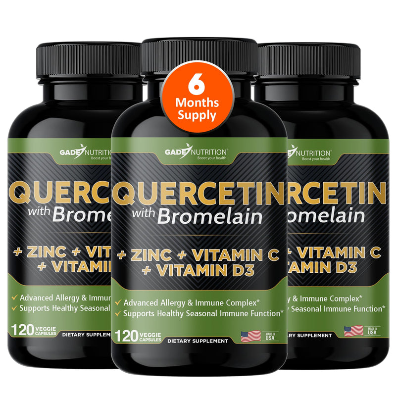 Gade Nutrition Quercetin with Bromelain Vitamin C and Zinc Vitamin D | Immune Support Supplement in Capsules | Non-GMO, Gluten-Free, Vegan | Made in USA | 6 Month Supply 120 Count (Pack of 3)