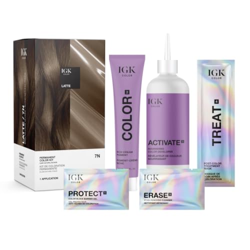 IGK Permanent Hair Dye Color Kit, Latte 7N, Dark Natural Blonde Short or Fine Hair (4.75 Ounce - Pack of 1)