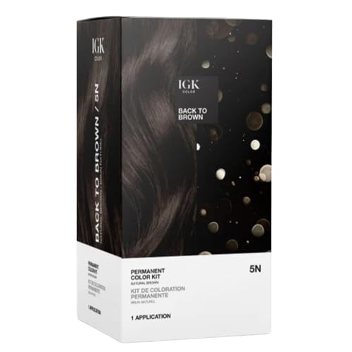 IGK Permanent Hair Dye Color Kit, Back to Brown 5N, 100% Gray Coverage Natural Brown 4.75 Ounce (Pack of 1) Permanent Color Kit