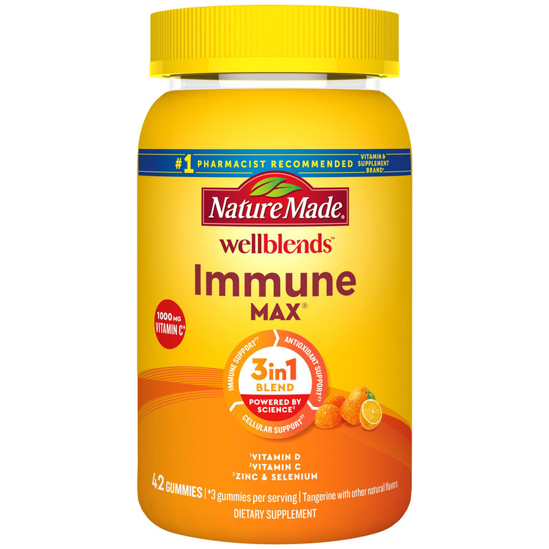 Nature Made Wellblends ImmuneMAX Gummies, Vitamin C 1000mg + Zinc, Selenium, & Vitamin D3 5000 IU, Immune Support Supplement, 42 Gummies Tangerine 42 Count (Pack of 1) - BeesActive Australia