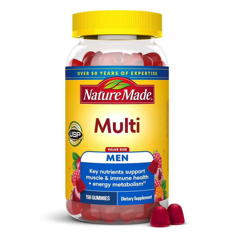 Nature Made Multi for Men, Mens Multivitamins Gummies, 150 Count | Gummy Vitamins and Minerals for Energy Metabolism Support, Multivitamin for Men, Cherry & Mixed Berry Flavors, 75 Day Supply 150 Count (Pack of 1)