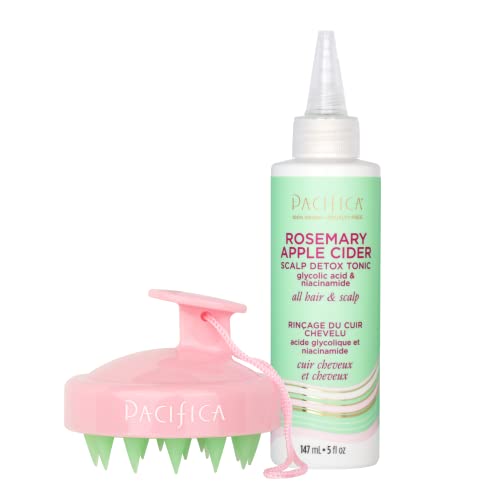 Pacifica Scalp Detox Set – Rosemary Apple Cider Vinegar Scalp Exfoliating Tonic with Scalp Massager Brush, Deep Cleansing & Clarifying Treatment for Buildup, Dry Flaky Scalp, Vegan Tonic & Brush