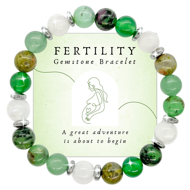 Fertility Bracelets For Women - Natural Crystals and Gemstones - 8mm Beaded Stretch Bracelet - One Size Fits All - Infertility Gifts For Women IVF Must Haves