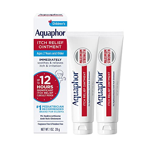 Aquaphor Children's Itch Relief Ointment, 1% Hydrocortisone Anti Itch Ointment for Skin Irritation, Insect Bites, Psoriasis, Skin Rashes Eczema & Poison Ivy, Fragrance Free, 1 Oz Tube, Pack of 2 1 Ounce (Pack of 2)