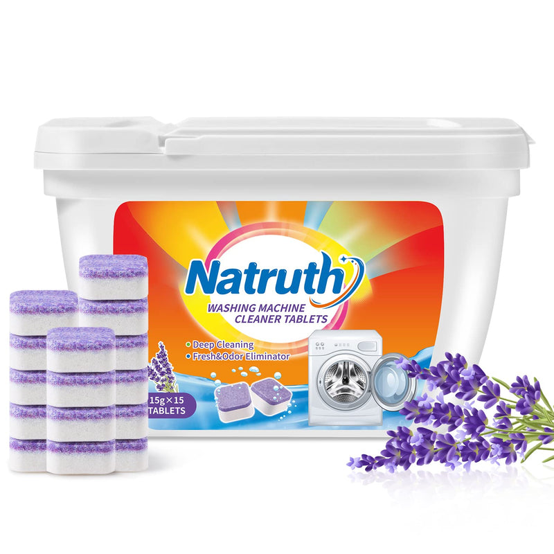 NATRUTH Washing Machine Cleaner Effervescent Tablets With Lavender（15 Count）, Solid Washer Deep Cleaning Tablet, Triple Decontamination Remover with Natural Formula, for Front and Top Load Washers - BeesActive Australia