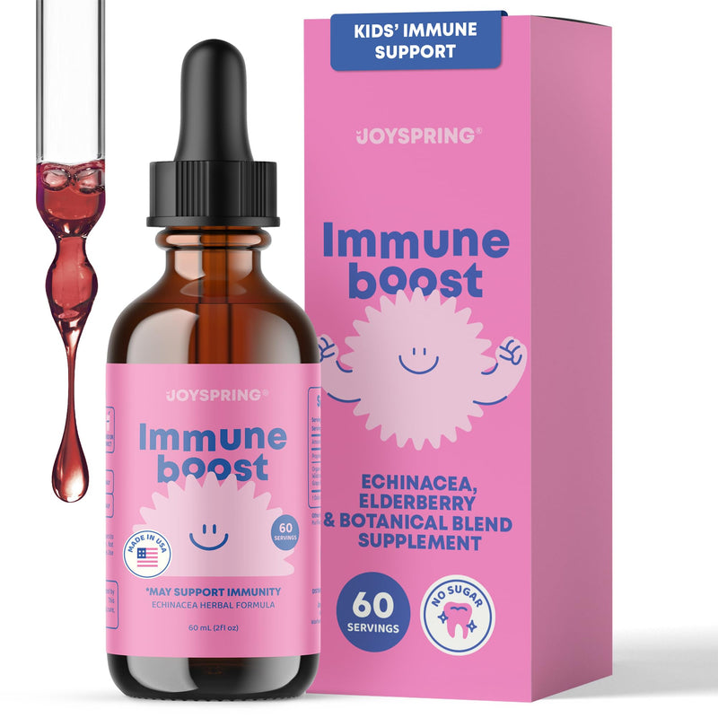 JoySpring Kids Immune Support Drops, Elderberry, 2 fl oz, 60 Count | Echinacea and Oregon grape root blend, promotes daily family wellness, sugar-free liquid, no dyes, gentle for daily use 2 Fl Oz (Pack of 1)