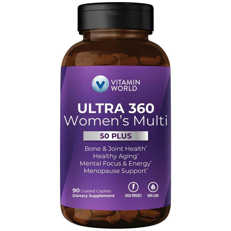 Vitamin World Ultra 360 Multivitamin for Women 50 Plus, Menopause Support | Women's 50+ Multivitamin with Minerals & Herbs, Vitamin B, D, E & Zinc for Healthy Aging, 90 Caplets 90 Count (Pack of 1)