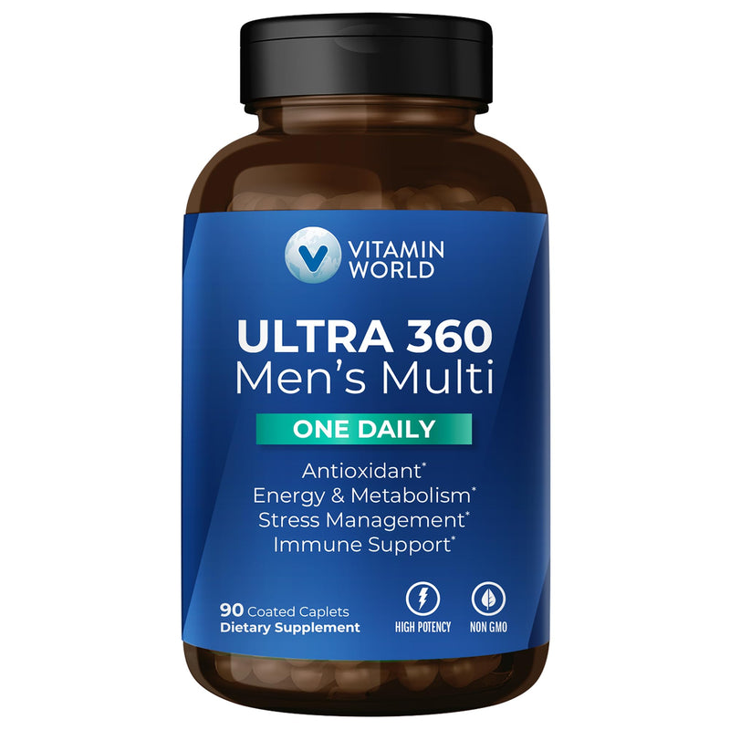 Vitamin World Ultra 360 Multivitamin for Men One Daily, Antioxidant Support | Men's Multivitamin with Minerals & Herbs, Vitamin A, C, D, E & Zinc for Energy & Immune Support, 90 Caplets
