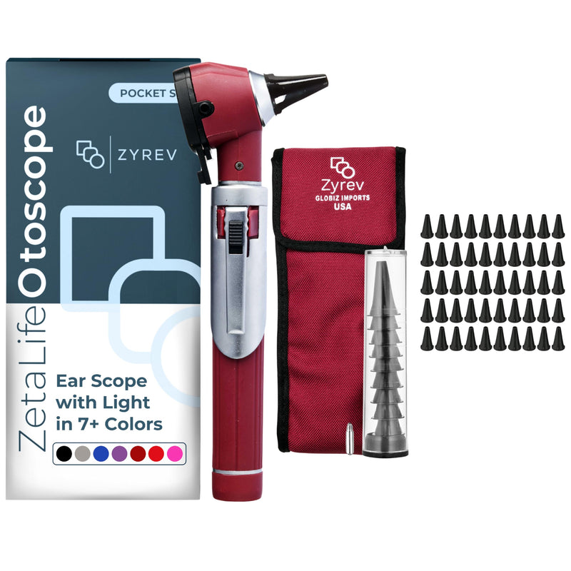Zyrev ZetaLife Otoscope Set with 50 Extra Disposable Specula Tips, Maroon - BeesActive Australia