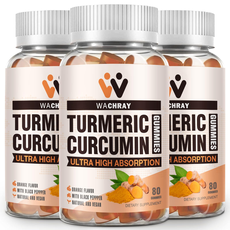 Turmeric Curcumin Gummies with Ginger & Black Pepper Extract Vegan 3 Pack | Tumeric Gummy Supplements for Pain Inflammation Joint Weight Health Support - Organic, Gelatin-Free - for Adults and Kids