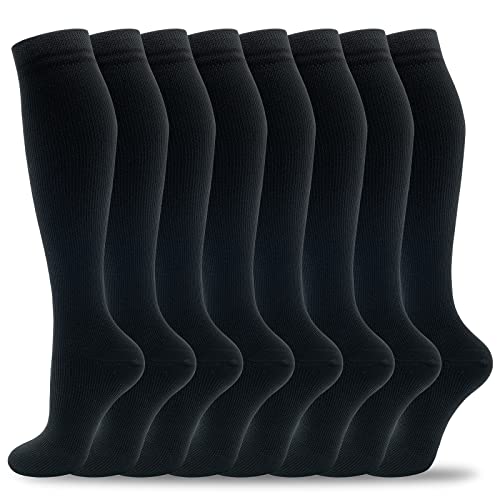 hello momoya Compression Socks for Women Men Circulation Knee High 8 Pairs for Nurses, Running, Travel, Athletic Small-Medium 03-8 Pairs-black