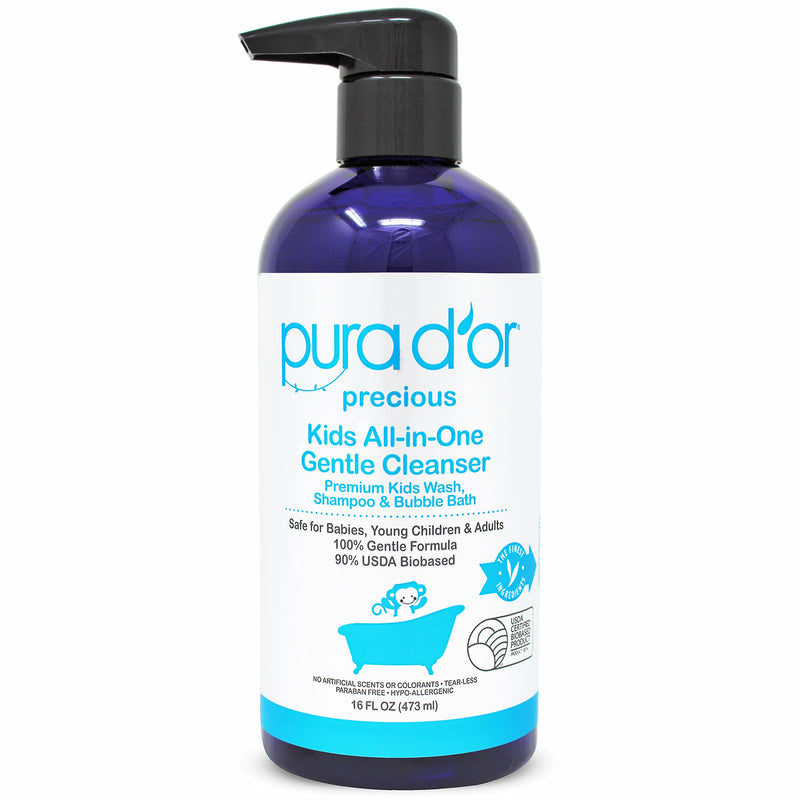 PURA D'OR 16 Oz Kids Wash - All-in-One Gentle Cleanser - USDA Biobased, Sulfate-Free, Tear-Less, Hypoallergenic, Premium, Shampoo & Bubble Bath 16 Fl Oz (Pack of 1) - BeesActive Australia