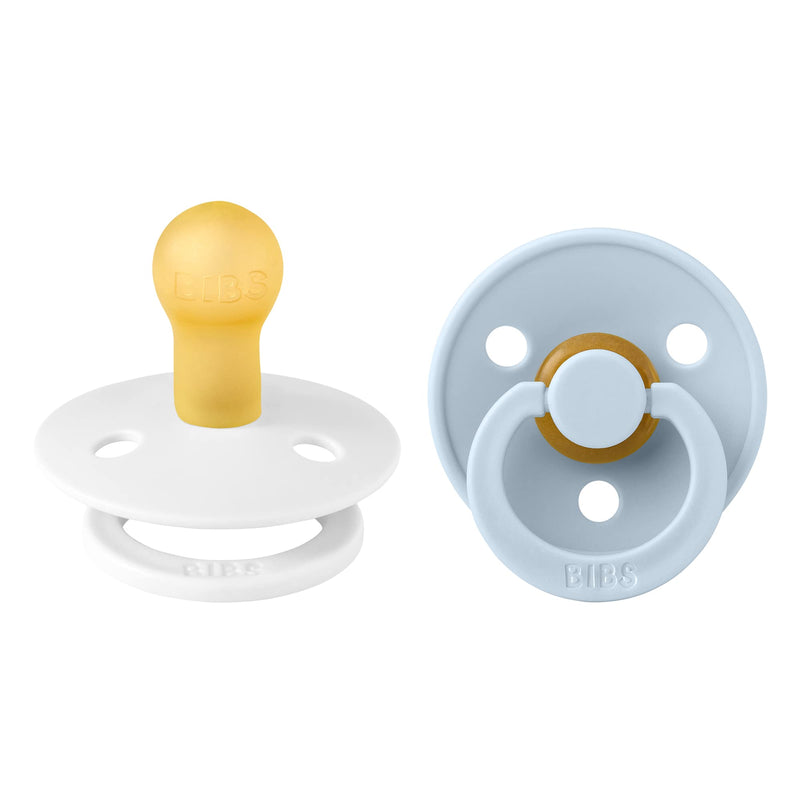 BIBS Pacifiers | Natural Rubber Baby Pacifier | Set of 2 BPA-Free Soothers | Made in Denmark | Baby Blue/White | Size 0-6 Months - BeesActive Australia